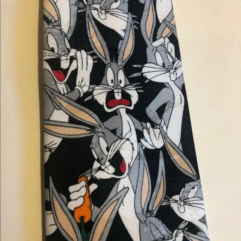 LOONEY TUNES Mania Bugs Bunny Black Silk Necktie $59 NWOT